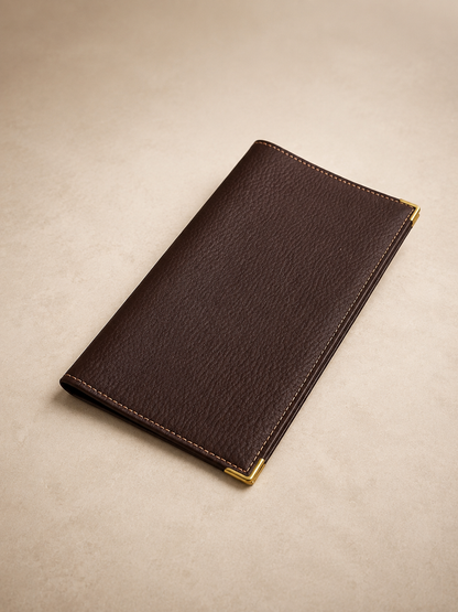 Porte-chéquier femme en cuir de vachette marron acajou