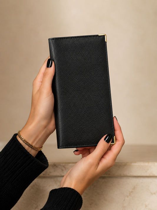 Porte-chéquier femme en cuir de vachette noir