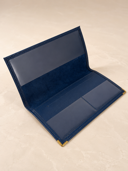 Porte-chéquier femme en cuir de vachette bleu marine
