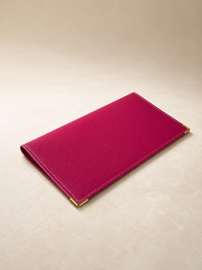 Porte-chéquier femme en cuir de vachette rose fuchsia
