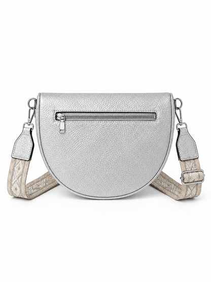 Grand sac banane femme Cuir argenté Bandoulière large - Porte-monnaie inclus