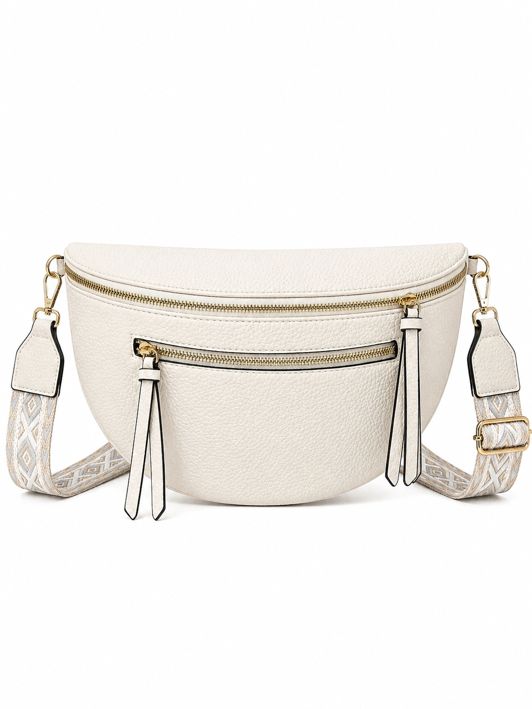 Grand sac banane femme Cuir blanc ivoire Bandoulière large - Porte-monnaie inclus