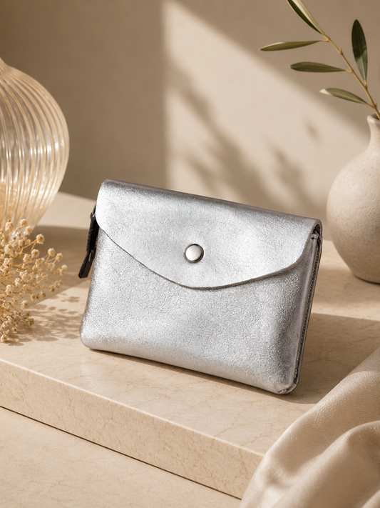 Porte-monnaie femme Cuir irisé argenté