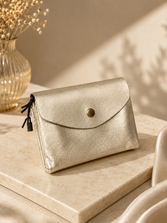 Porte-monnaie femme Cuir irisé champagne