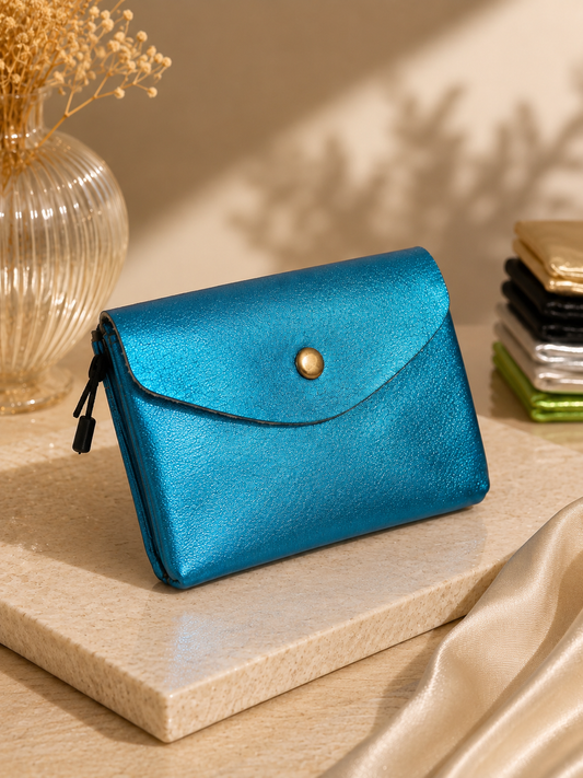Porte-monnaie femme Cuir irisé bleu turquoise