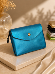 Porte-monnaie femme Cuir irisé bleu turquoise