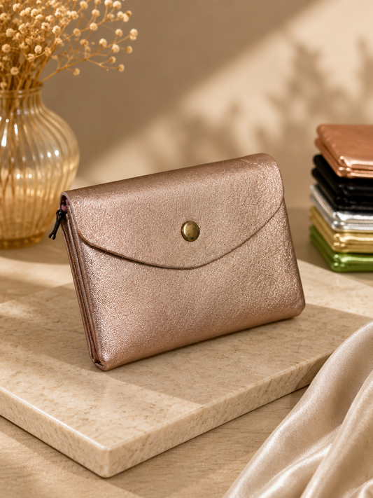 Porte-monnaie femme Cuir irisé rose gold