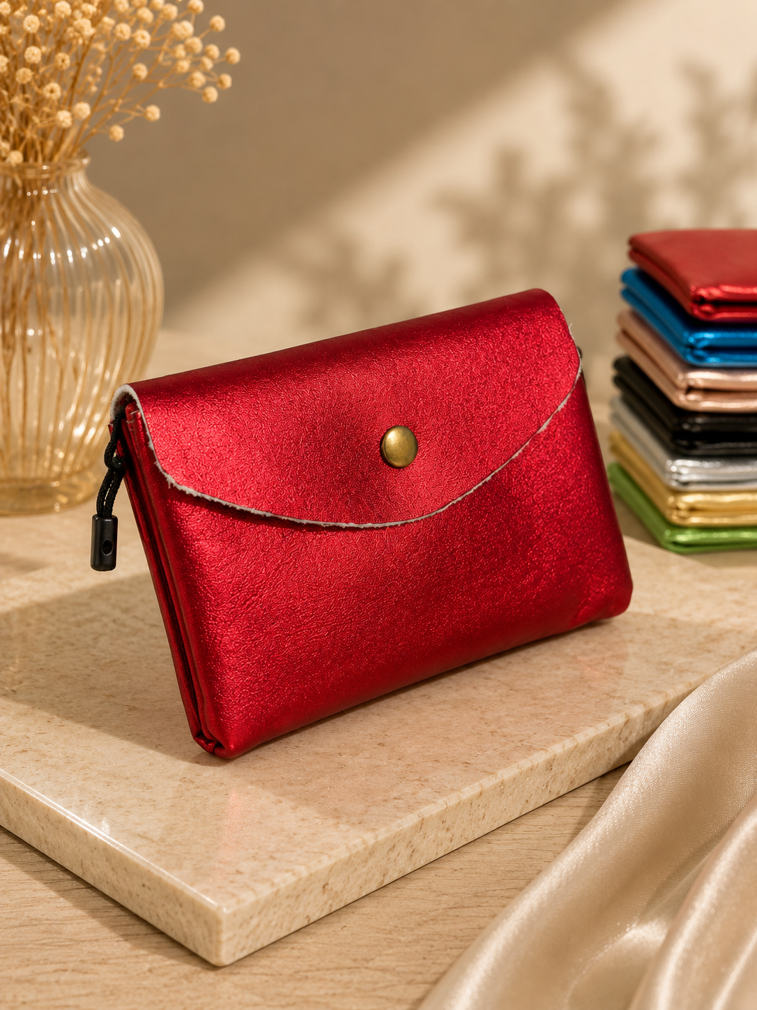 Porte-monnaie femme Cuir irisé rouge bordeaux