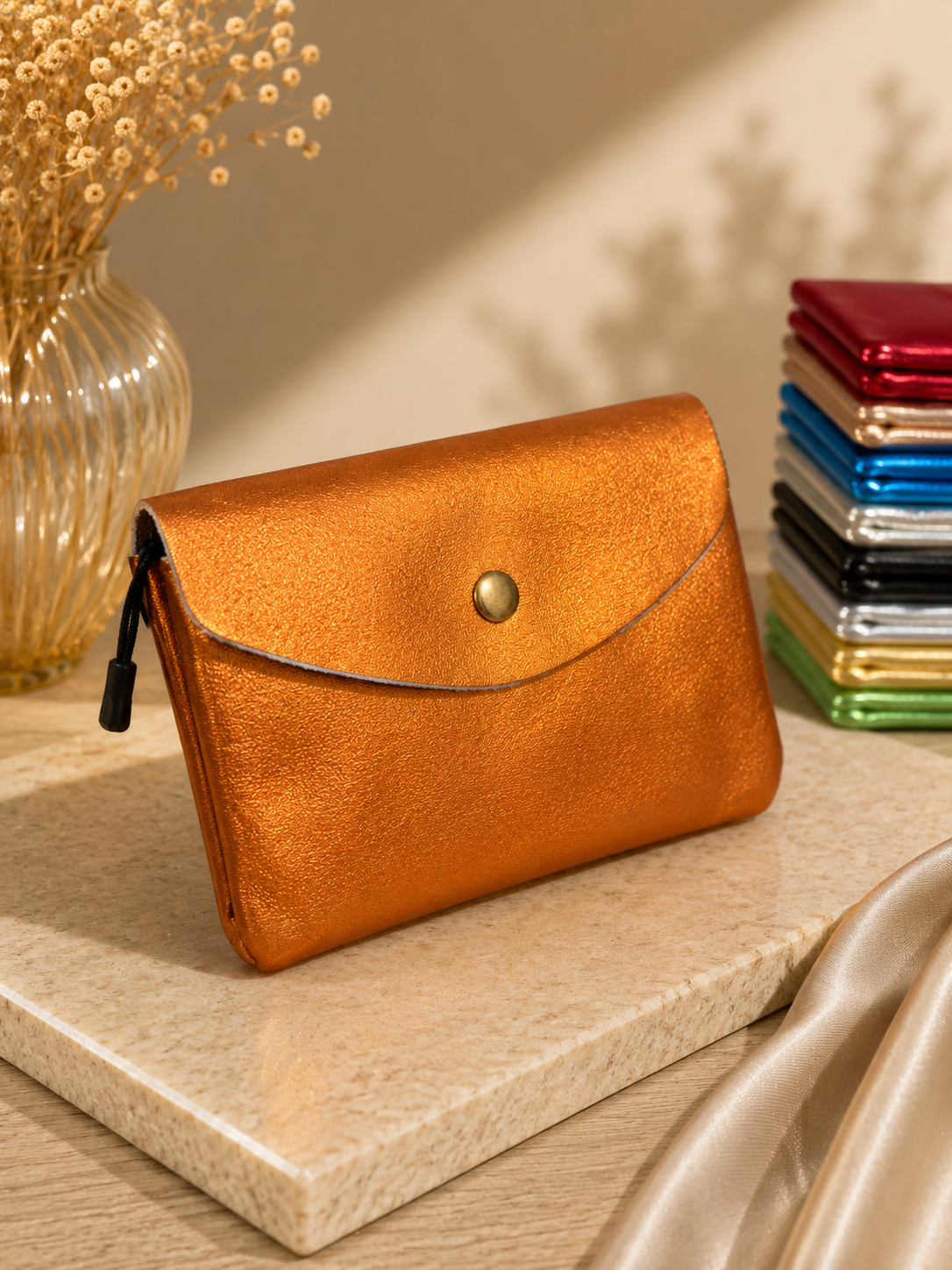 Porte-monnaie femme Cuir irisé orange