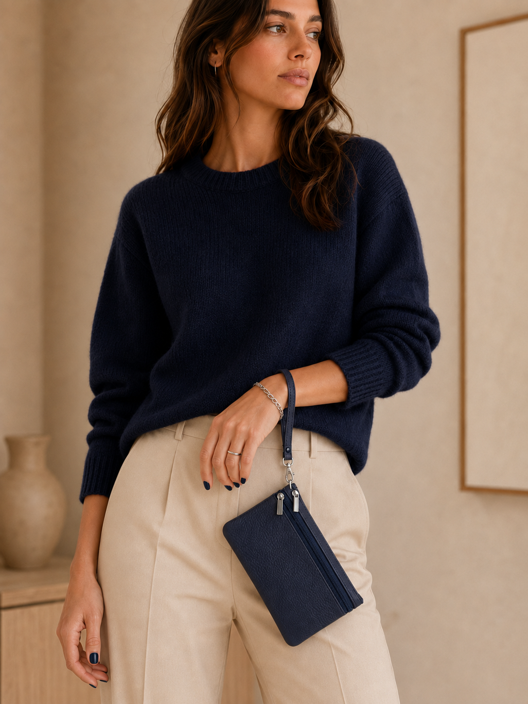 Porte-monnaie femme en cuir grainé bleu marine