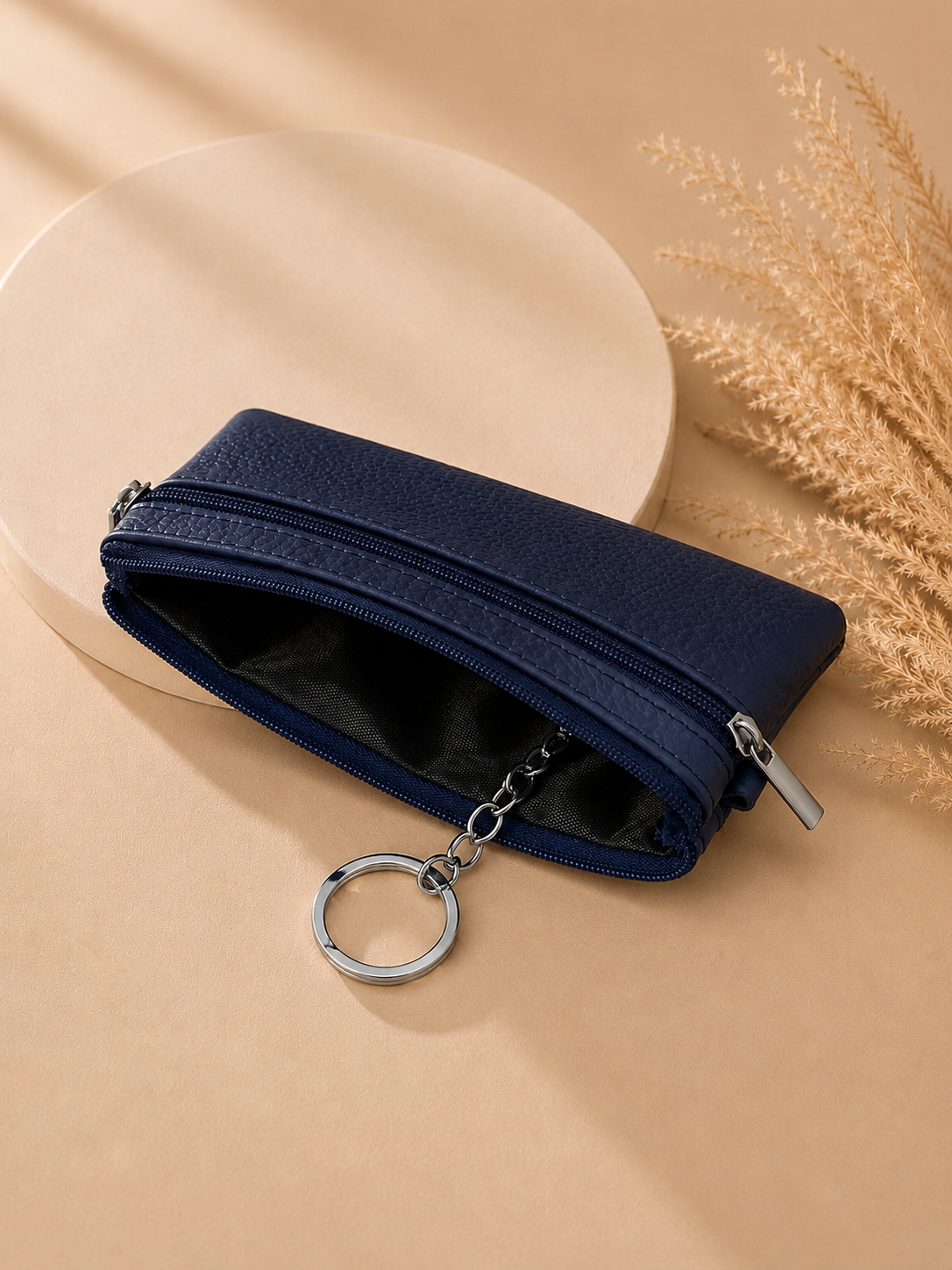 Porte-monnaie femme en cuir grainé bleu marine