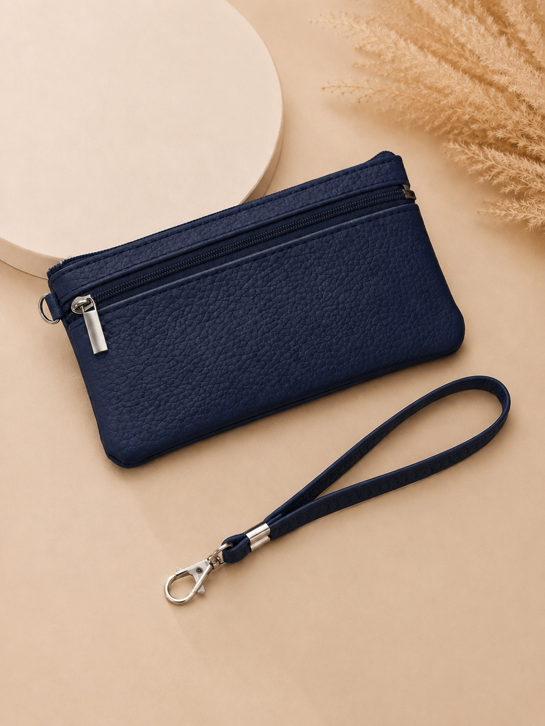 Porte-monnaie femme en cuir grainé bleu marine