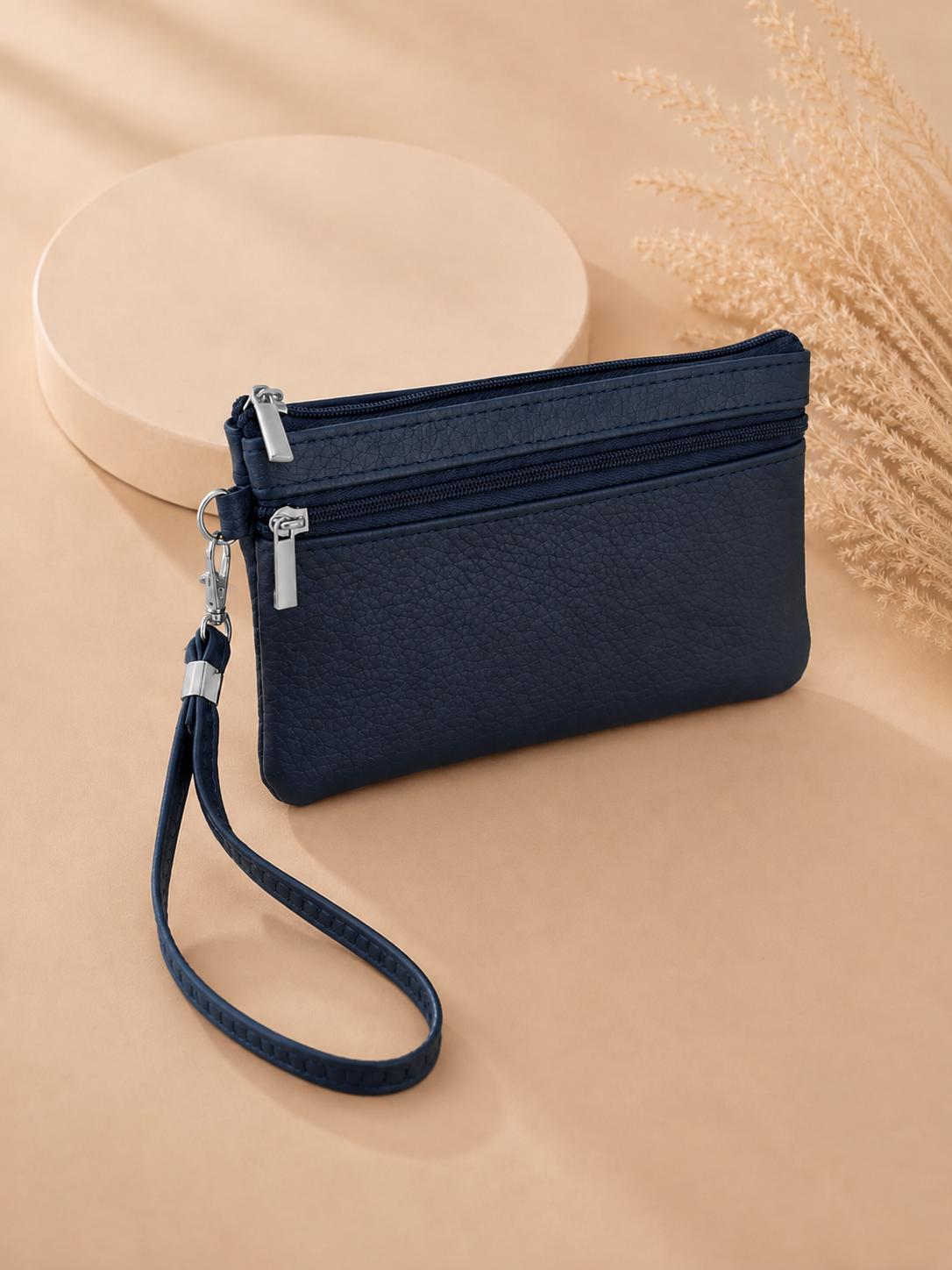 Porte-monnaie femme en cuir grainé bleu marine