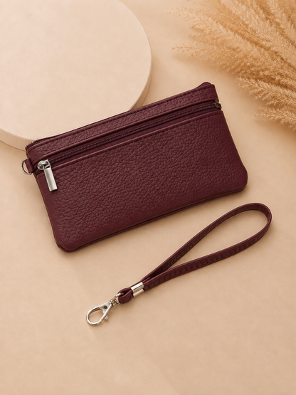 Porte-monnaie femme en cuir grainé rouge bordeaux