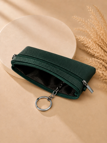 Porte-monnaie femme en cuir grainé vert sapin