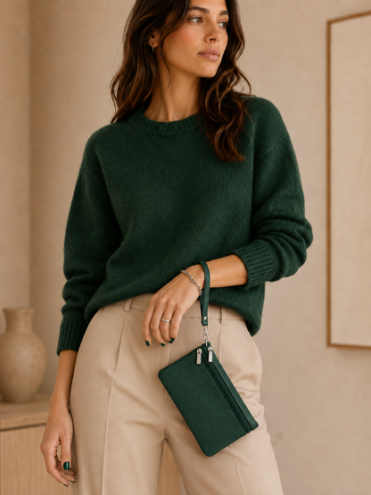 Porte-monnaie femme en cuir grainé vert sapin