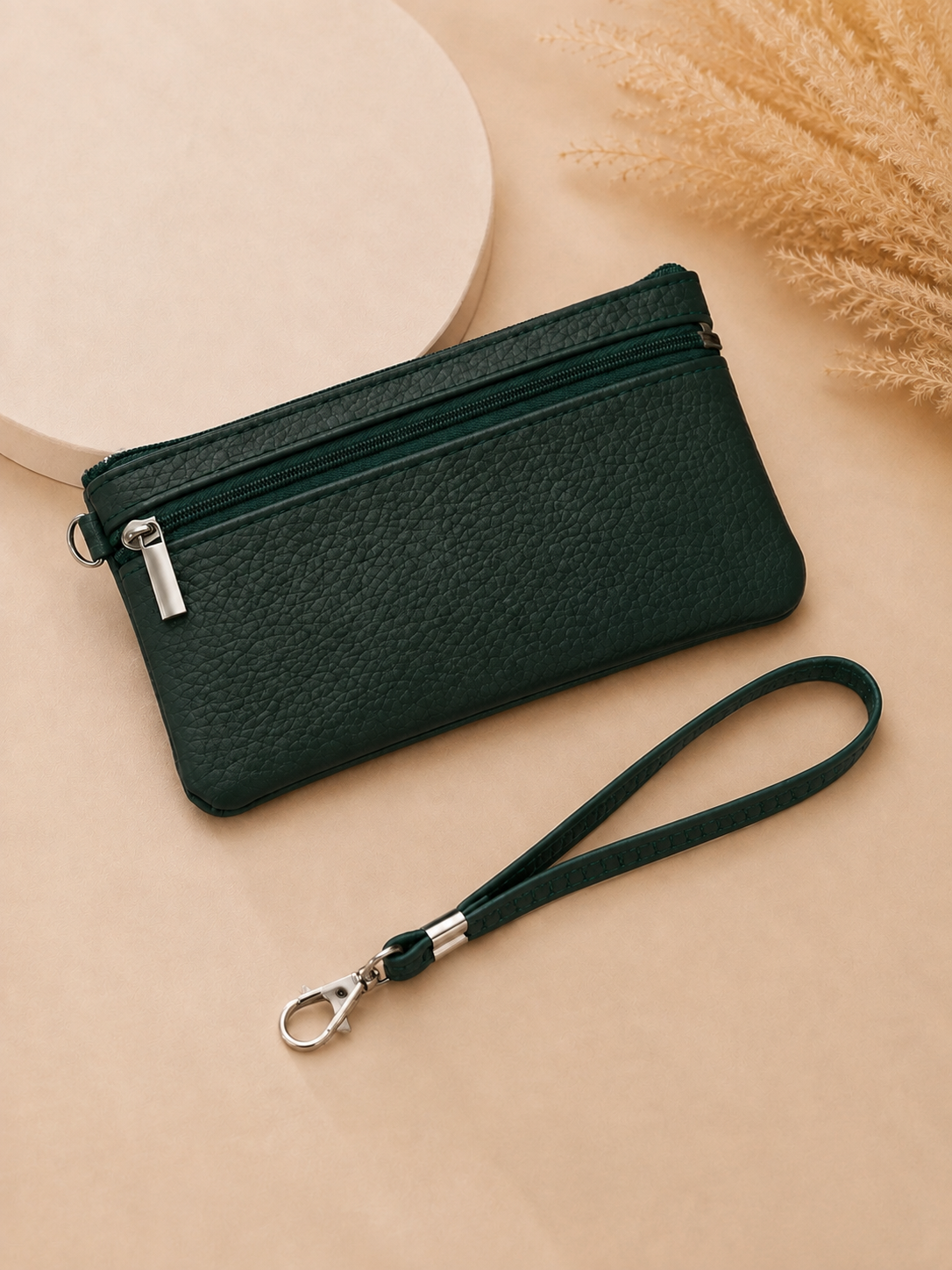 Porte-monnaie femme en cuir grainé vert sapin
