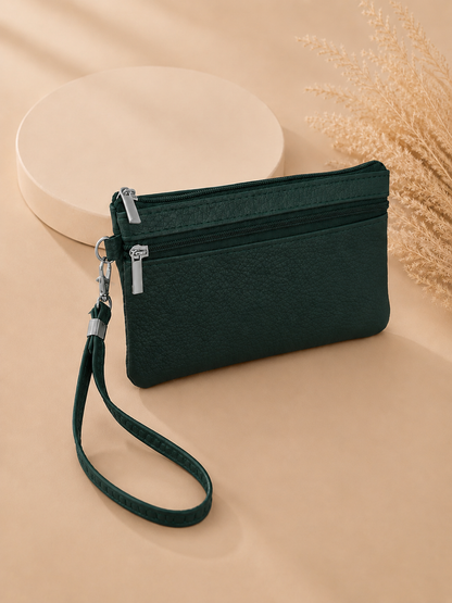 Porte-monnaie femme en cuir grainé vert sapin