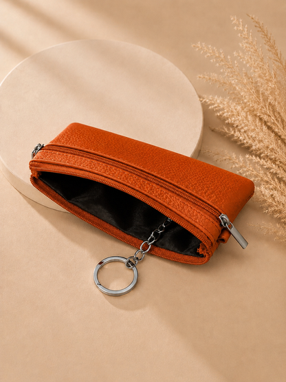 Porte-monnaie femme en cuir grainé marron cognac