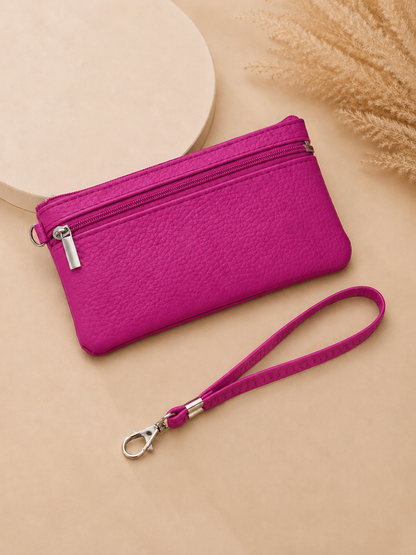 Porte-monnaie femme en cuir grainé rose fuchsia