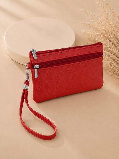 Porte-monnaie femme en cuir grainé rouge