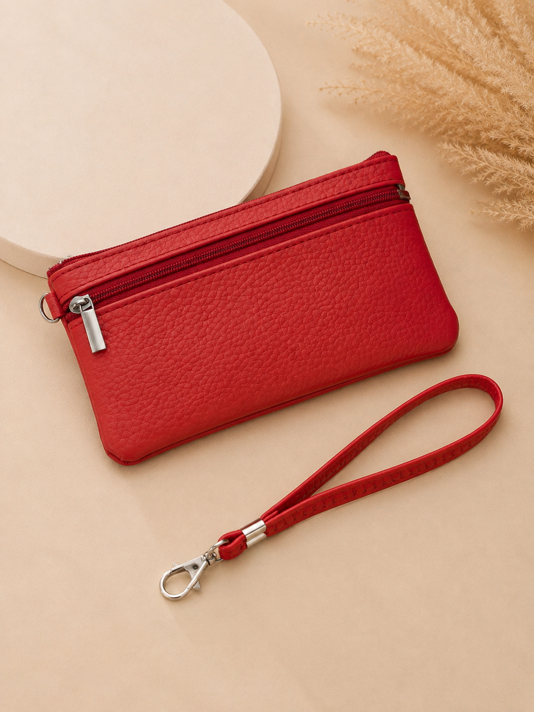 Porte-monnaie femme en cuir grainé rouge