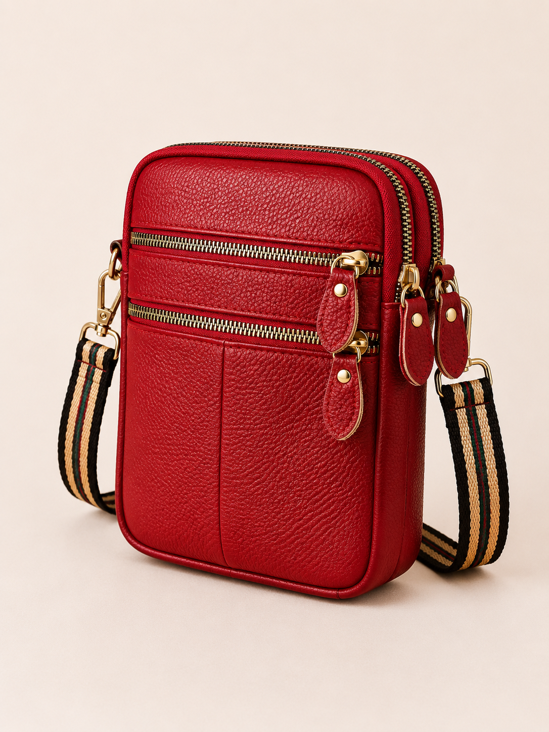Sac téléphone femme en cuir rouge