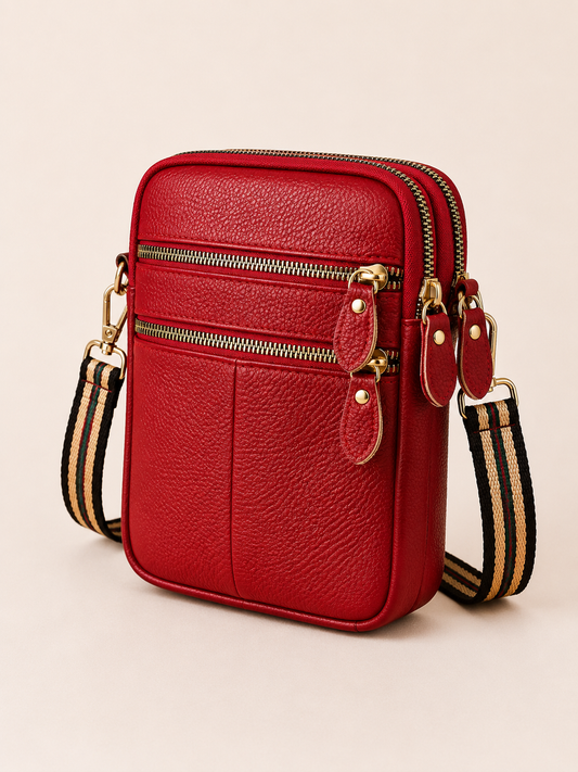 Sac téléphone femme en cuir rouge