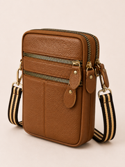 Sac téléphone femme en cuir marron camel