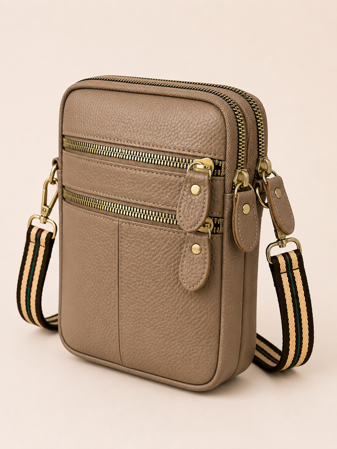 Sac téléphone femme en cuir beige taupe