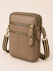 Sac téléphone femme en cuir beige taupe