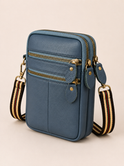 Sac téléphone femme en cuir bleu azur