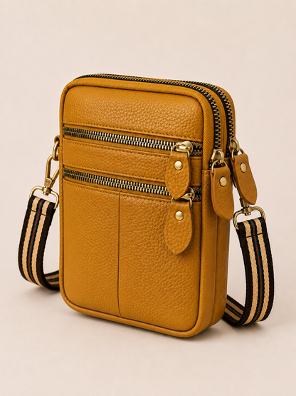 Sac téléphone femme en cuir marron camel
