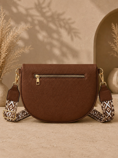 Grand sac banane femme Cuir marron Bandoulière large - Porte-monnaie inclus
