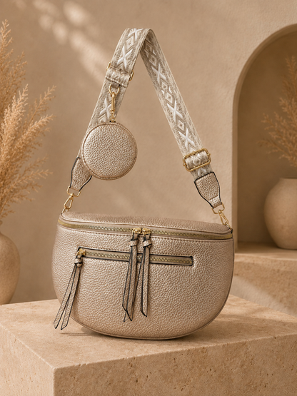 Grand sac banane femme Cuir rose gold Bandoulière large - Porte-monnaie inclus