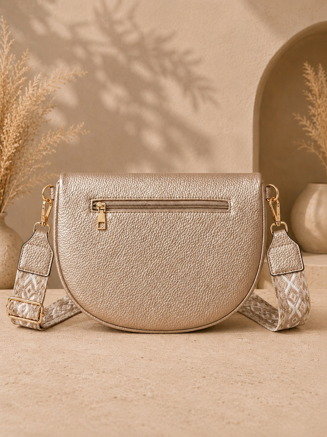 Grand sac banane femme Cuir rose gold Bandoulière large - Porte-monnaie inclus
