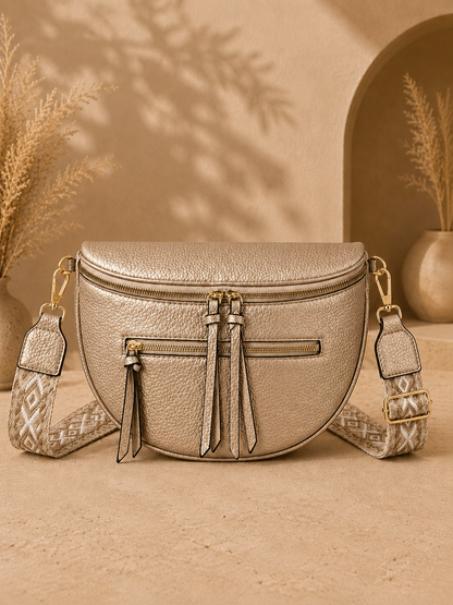 Grand sac banane femme Cuir rose gold Bandoulière large - Porte-monnaie inclus
