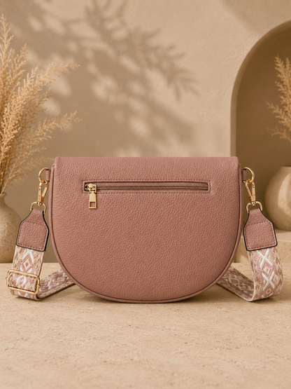 Grand sac banane femme Cuir vieux rose Bandoulière large - Porte-monnaie inclus