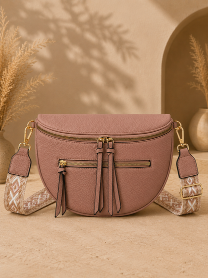 Grand sac banane femme Cuir vieux rose Bandoulière large - Porte-monnaie inclus