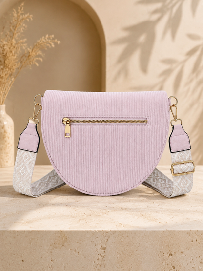 Grand sac banane femme Velours côtelé rose poudré Bandoulière large - Porte-monnaie inclus