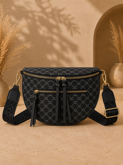 Sac banane femme XL – Noir encre à monogramme blanc glacier – Porte-monnaie assorti – Bandoulière interchangeable