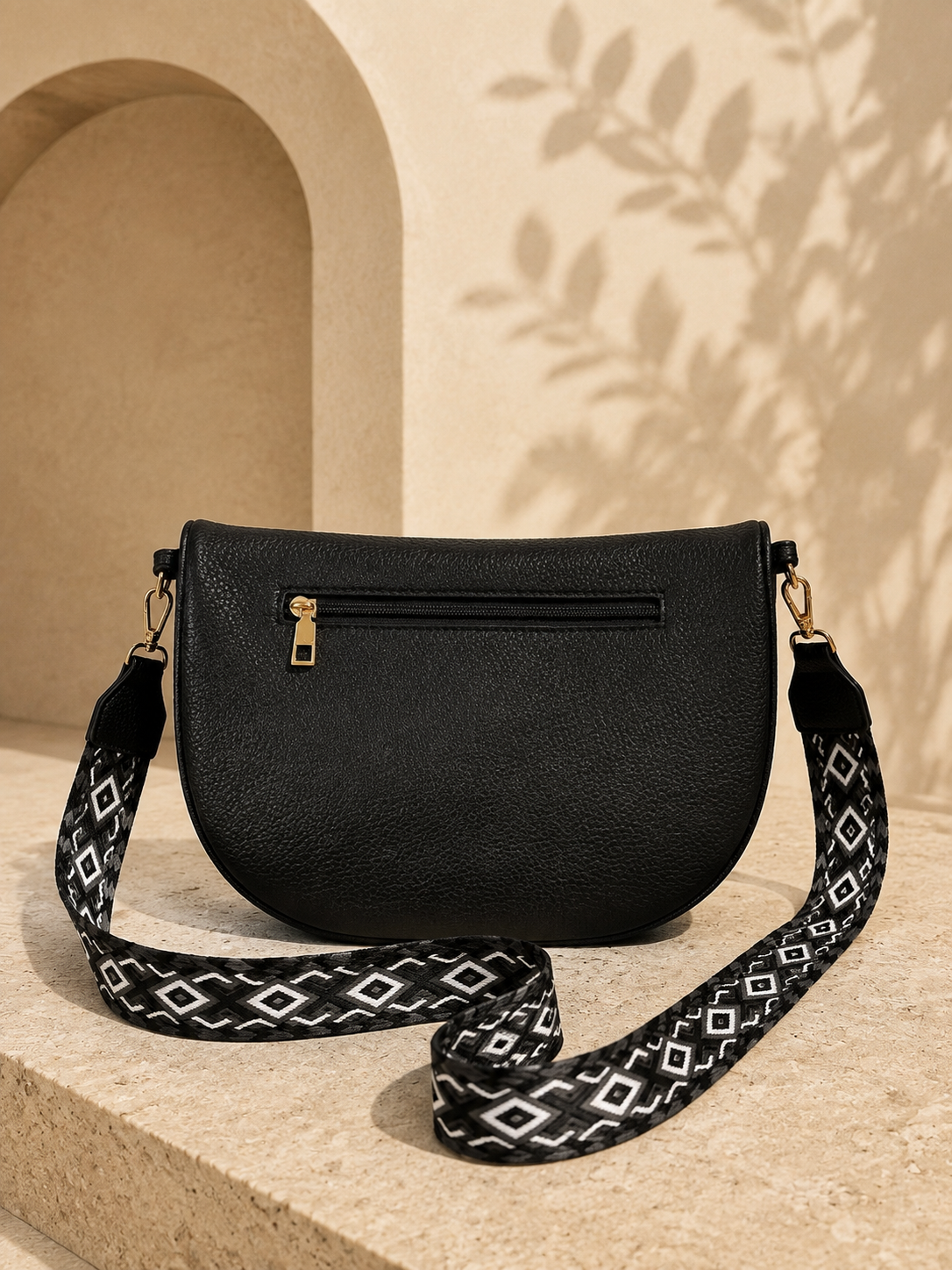 Sac banane femme XL raphia noir – Porte-monnaie assorti – Bandoulière interchangeable