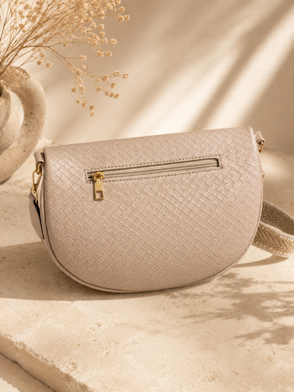 Sac banane femme XL en cuir tressé beige nude – Porte-monnaie assorti – Bandoulière interchangeable