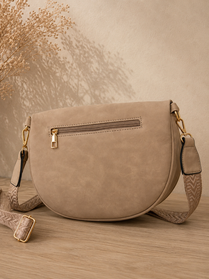 Sac banane femme vintage en daim beige camel – Porte-monnaie assorti – Bandoulière interchangeable