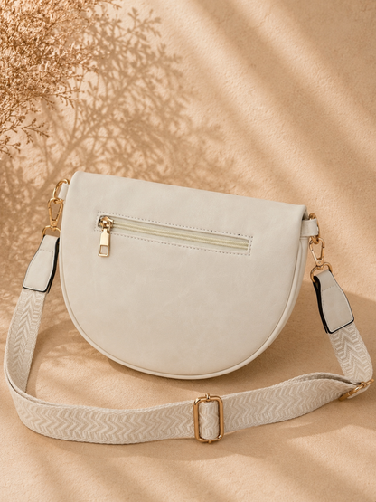 Sac banane femme vintage en daim blanc cassé – Porte-monnaie assorti – Bandoulière interchangeable
