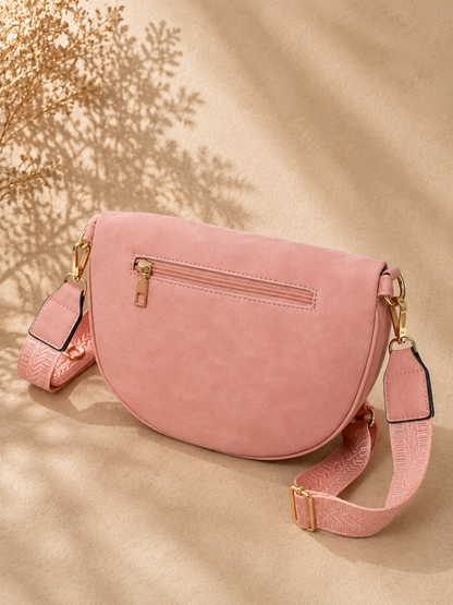 Sac banane femme vintage en daim rose poudré – Porte-monnaie assorti – Bandoulière interchangeable