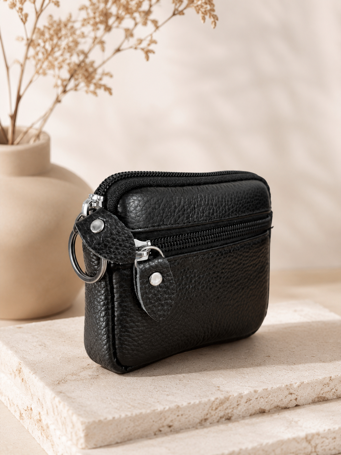 Porte-monnaie femme en cuir noir