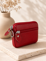Porte-monnaie femme en cuir rouge