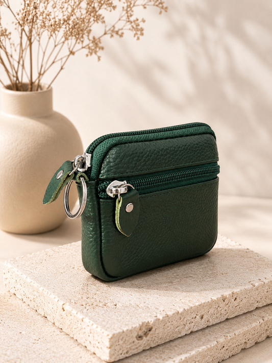 Porte-monnaie femme en cuir vert sapin