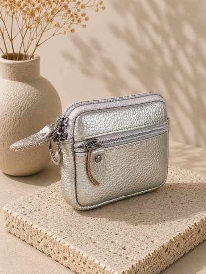 Porte-monnaie femme en cuir argenté